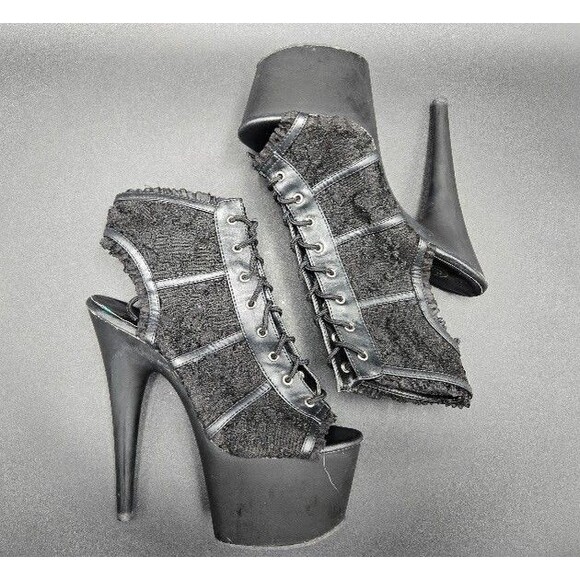 Pleaser Delight Womens Heels 9 Adore Black Mesh Platforms Goth Exotic Dancer - Picture 7 of 10